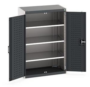Heavy Duty Bott cubio cupboard with perfo panel lined hinged doors. 800mm wide x 525mm deep x 1200mm high with 3 x100kg capacity shelves.... Bott Industial Tool Cupboards with Shelves